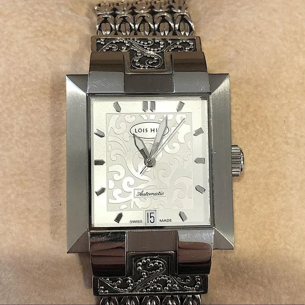 LOIS HILL Sterling Silver Bracelet Automatic Swiss Movement Watch NWOT - Picture 2 of 12